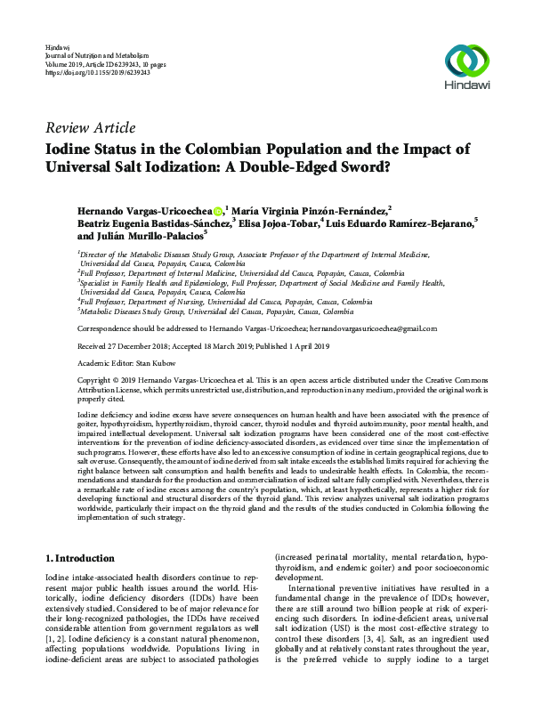 (PDF) Iodine Status in the Colombian Population and the Impact of ...