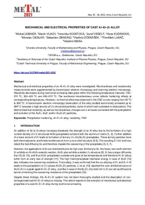 (PDF) Mechanical and electrical properties of cast Al–Er–Zr alloy