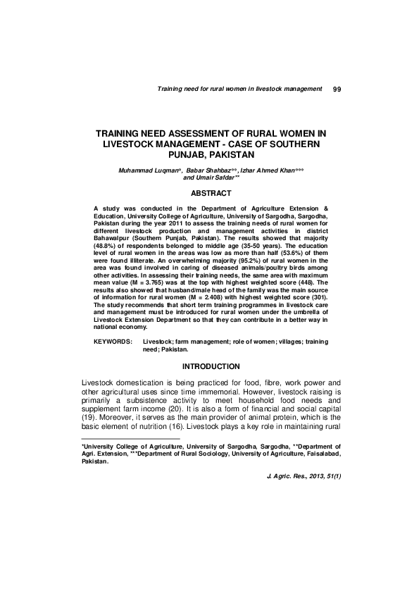(PDF) Training Need Assessment of Rural Women in Livestock Management ...