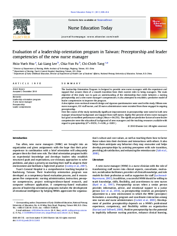 (PDF) Evaluation of a leadership orientation program in Taiwan ...