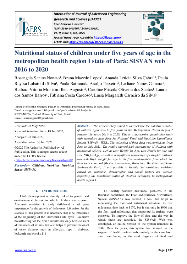 (PDF) Nutritional status of children under five years of age in the ...
