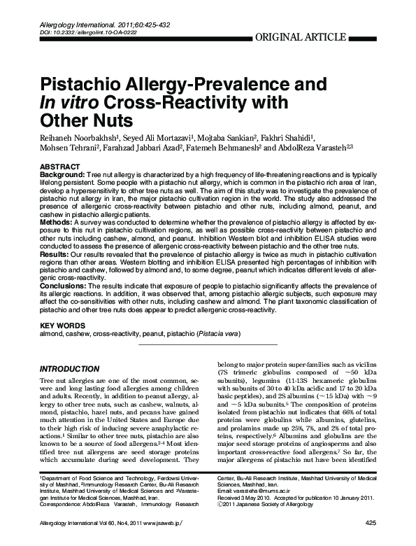 (PDF) Pistachio AllergyPrevalence and In vitro CrossReactivity with