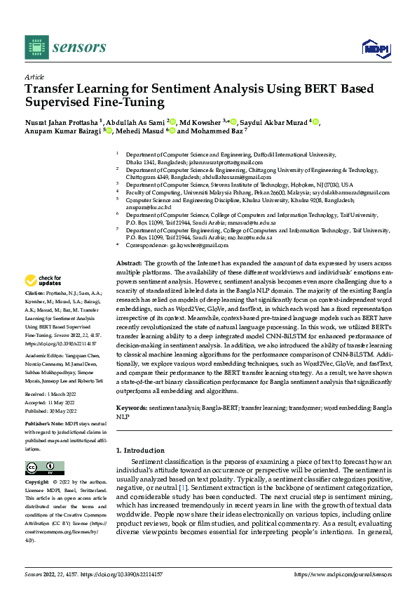 (PDF) Transfer Learning for Sentiment Analysis Using BERT Based ...