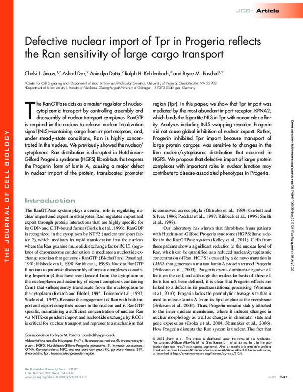 (PDF) Defective nuclear import of Tpr in Progeria reflects the Ran ...