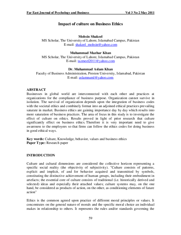 (PDF) Impact of culture on Business Ethics