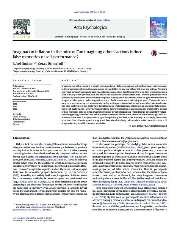 (PDF) Imagination inflation in the mirror: Can imagining others ...