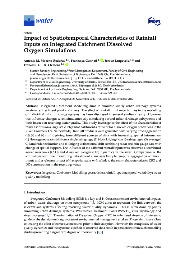 Impact of Spatiotemporal Characteristics of Rainfall Inputs on Integrated Catchment Dissolved Oxygen Simulations