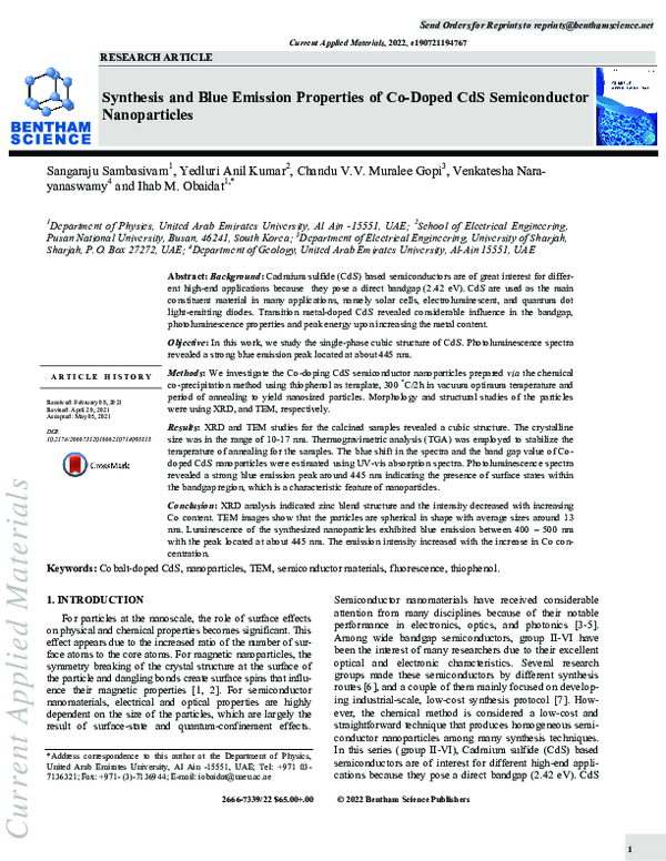 (PDF) Synthesis and Blue Emission Properties of Co-Doped CdS ...