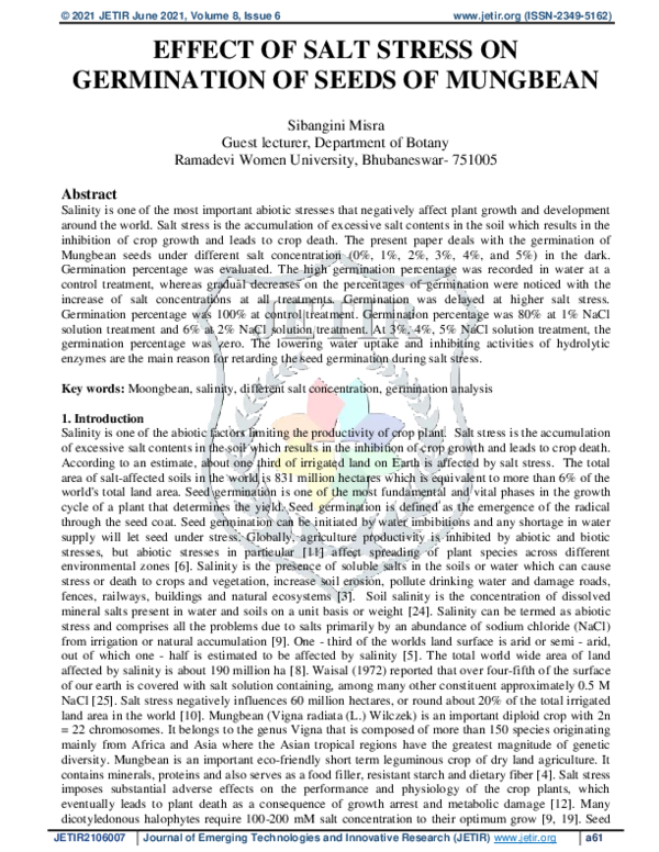 (PDF) Effect of Salt Stress on Germination of Seeds of Mungbean