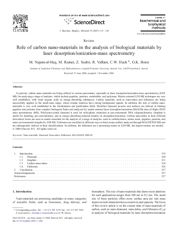 (PDF) Role of carbon nano-materials in the analysis of biological ...