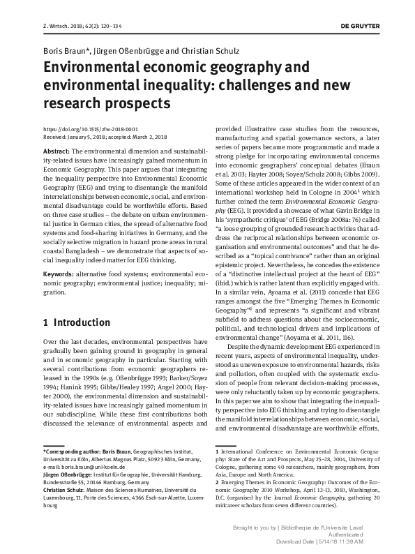 (PDF) Environmental economic geography and environmental inequality