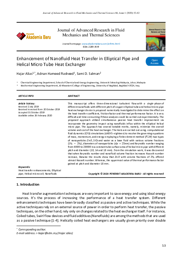 (PDF) Enhancement of Nanofluid Heat Transfer in Elliptical Pipe and ...