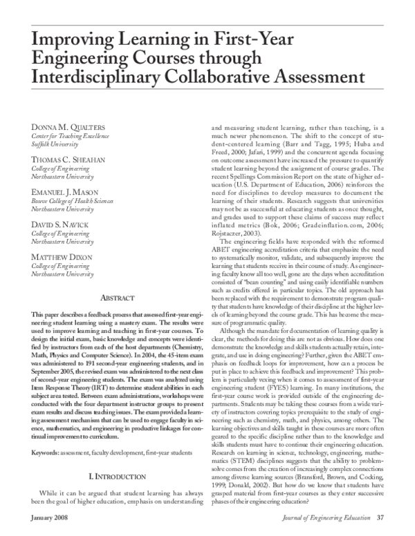 (PDF) Improving First Year Engineering through Collaborative Assessment