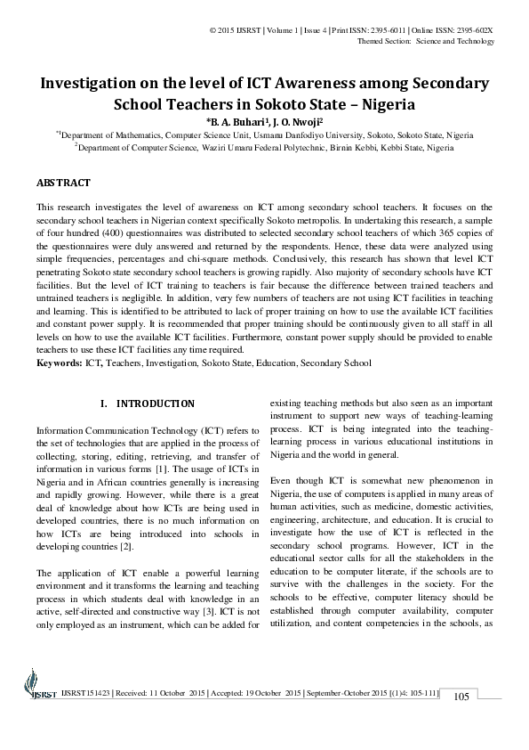 (PDF) Investigation on the level of ICT Awareness among Secondary ...