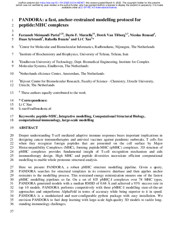 (PDF) PANDORA: a fast, anchor-restrained modelling protocol for peptide ...