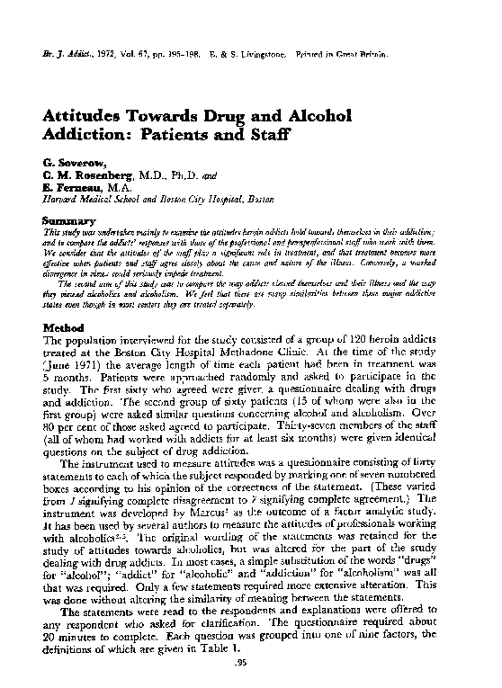 (PDF) Attitudes Towards Drug and Alcohol Addiction: Patients and Staff