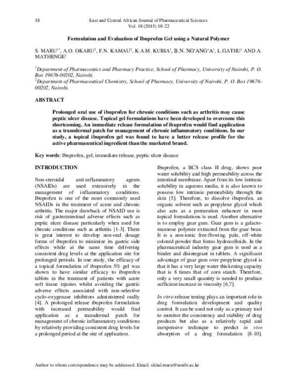 (PDF) Formulation and Evaluation of Ibuprofen Gel using a Natural
