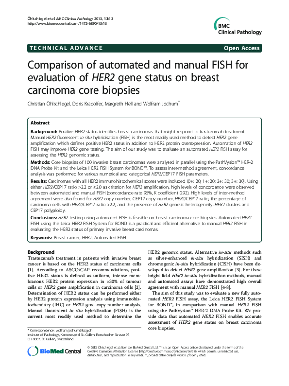 (PDF) Comparison of automated and manual FISH for evaluation of HER2 ...