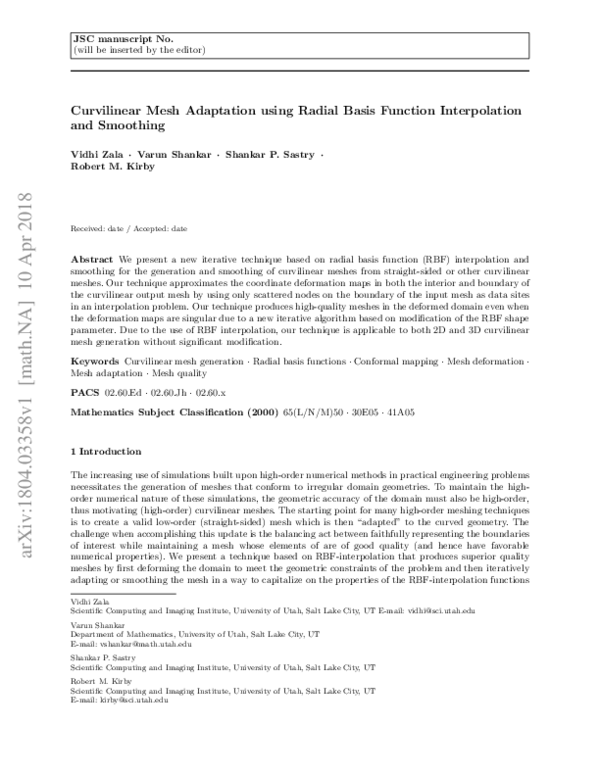  pdf curvilinear mesh adaptation using radial basis function