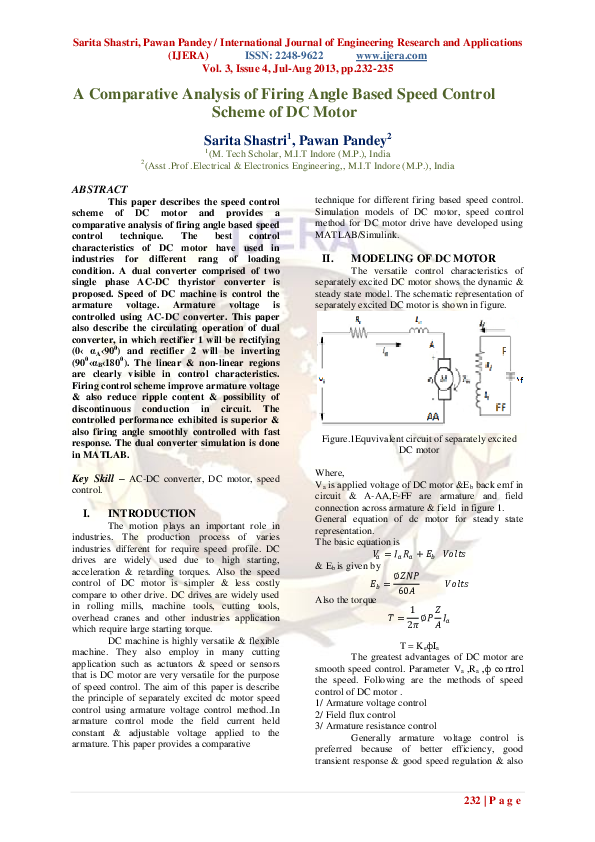 (PDF) A Comparative Analysis of Firing Angle Based Speed Control Scheme