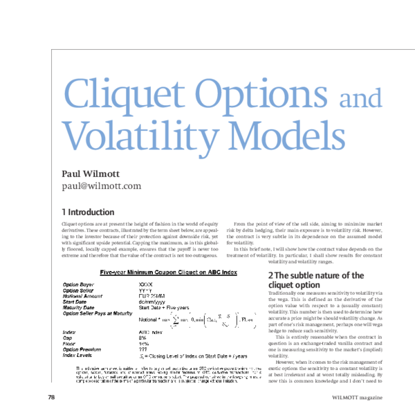 (PDF) Cliquet options and volatility models