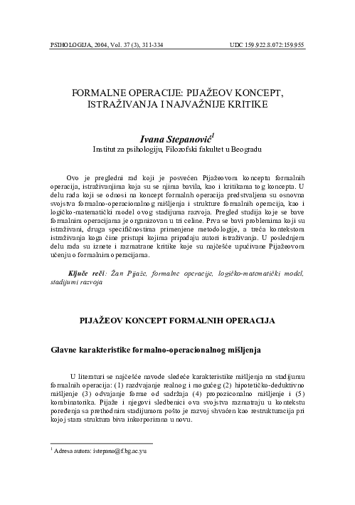 (PDF) The formal operations: Piaget’s concept, researches and main critics