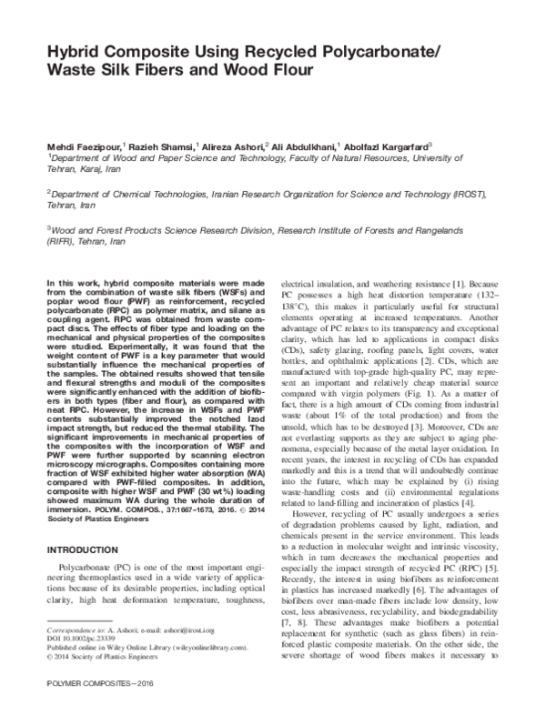 (PDF) Hybrid composite using recycled polycarbonate/waste silk fibers ...