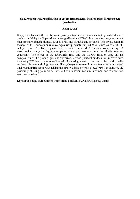 (PDF) Supercritical water gasification of empty fruit bunches from oil ...