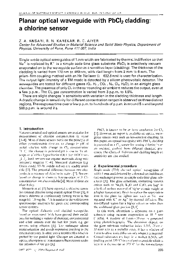 (PDF) Planar optical waveguide with PbCl2 cladding: a chlorine sensor ...