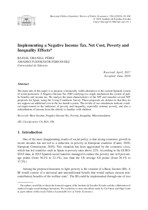 (PDF) Implementing a Negative Income Tax. Net Cost, Poverty and ...