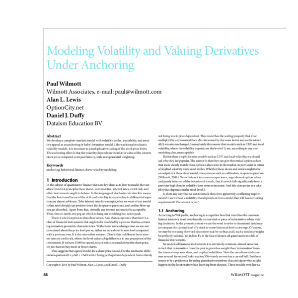 (PDF) Modeling Volatility and Valuing Derivatives Under Anchoring