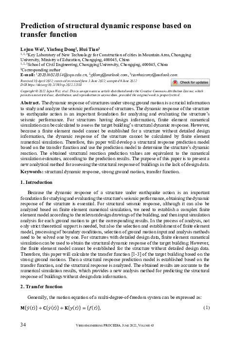 (PDF) Prediction of structural dynamic response based on transfer function