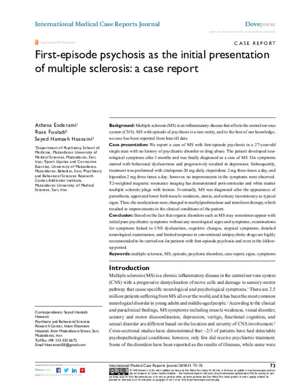 (PDF) Firstepisode psychosis as the initial presentation of multiple