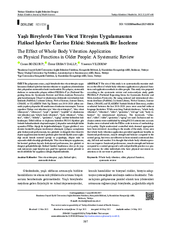 (PDF) The Effect of Whole Body Vibration Application on Physical ...