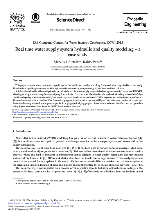 (PDF) Real Time Water Supply System Hydraulic and Quality Modeling – A ...