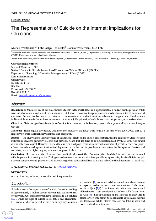(PDF) The Representation of Suicide on the Internet: Implications for ...