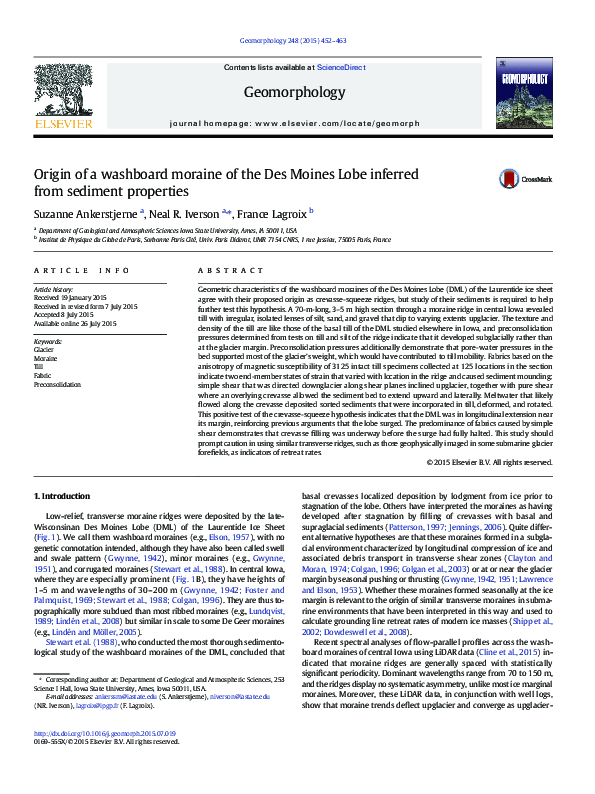 (PDF) Origin of a washboard moraine of the Des Moines Lobe inferred