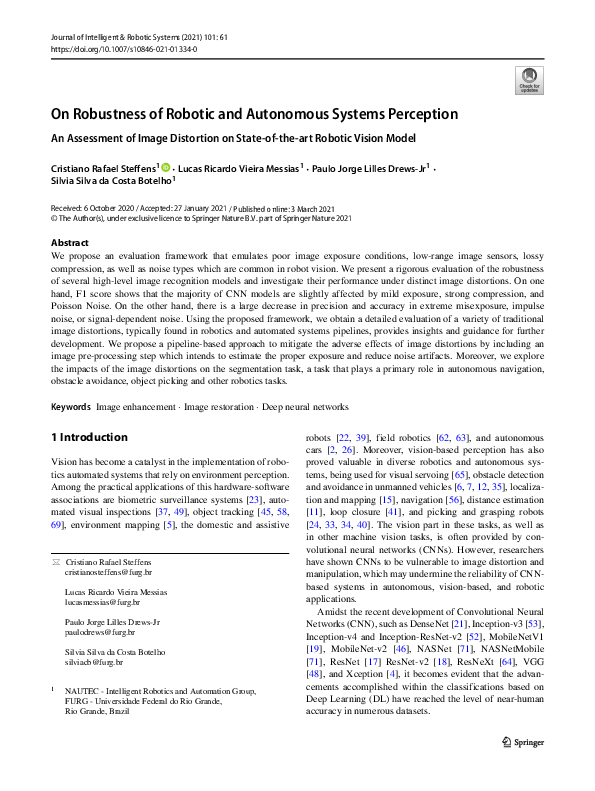 (PDF) On Robustness of Robotic and Autonomous Systems Perception