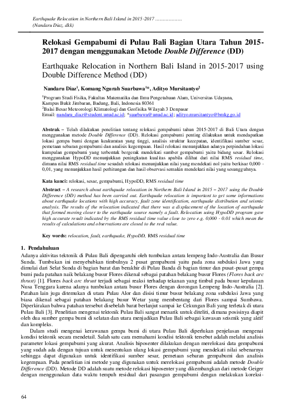 (PDF) Earthquake Relocation in Northern Bali Island in 2015-2017 using ...
