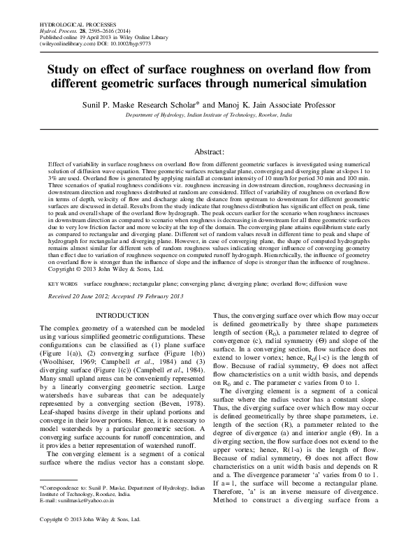 (PDF) Study on effect of surface roughness on overland flow from ...