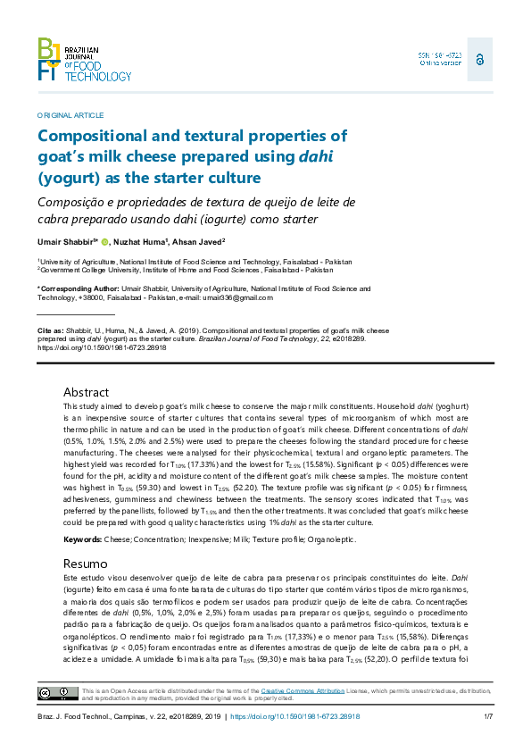 (PDF) Compositional and textural properties of goat’s milk cheese