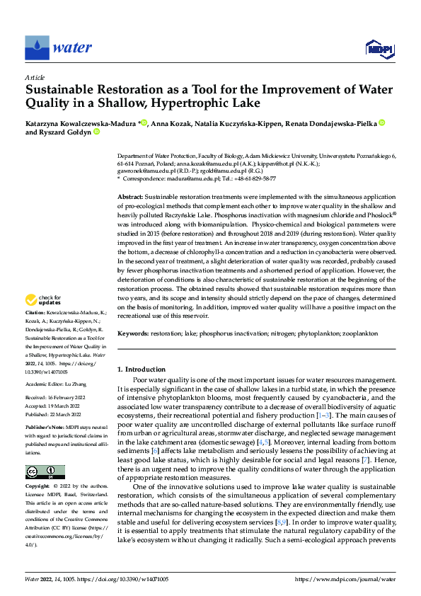(PDF) Sustainable Restoration as a Tool for the Improvement of Water ...