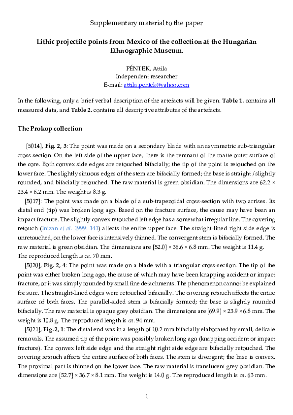 (PDF) Supplementary material to the paper: Lithic projectile points ...