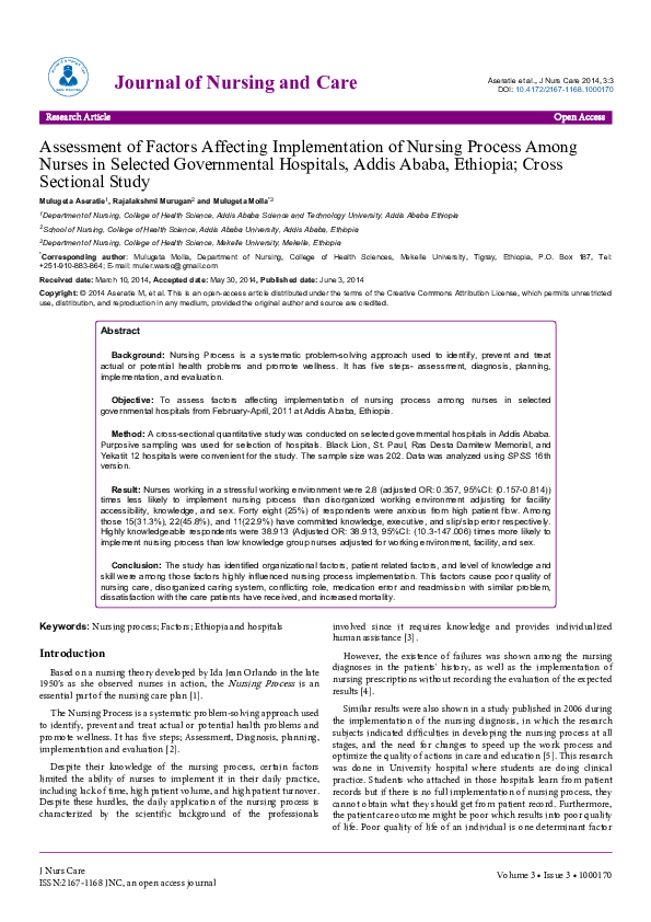 (PDF) Assessment of Factors Affecting Implementation of Nursing Process ...