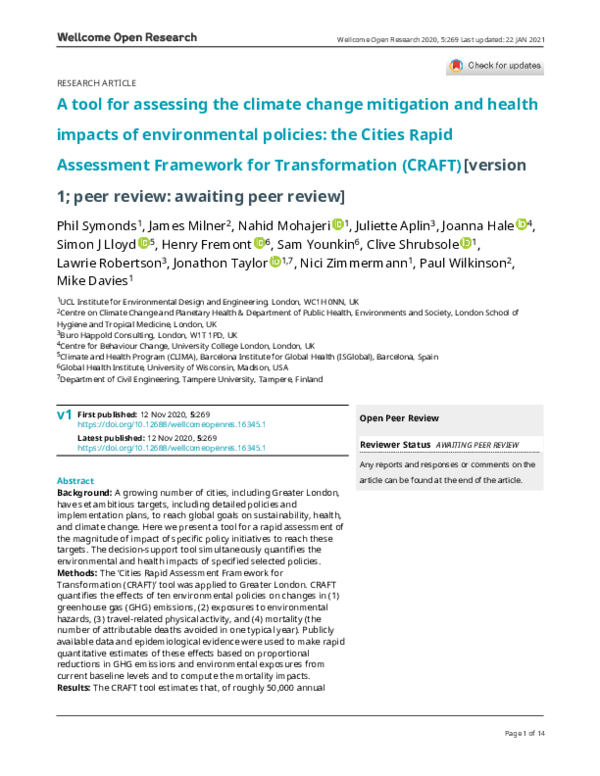 (PDF) A tool for assessing the climate change mitigation and health ...