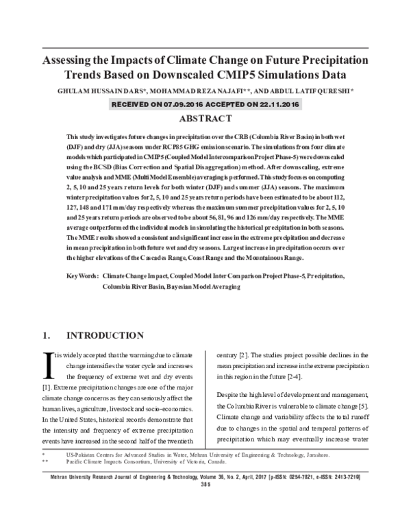 (PDF) Assessing the Impacts of Climate Change on Future Precipitation ...