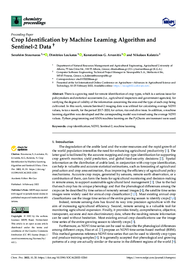 (PDF) Crop Identification by Machine Learning Algorithm and Sentinel-2 Data