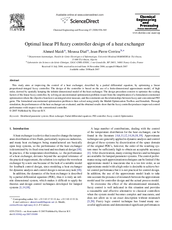 (PDF) Optimal linear PI fuzzy controller design of a heat exchanger