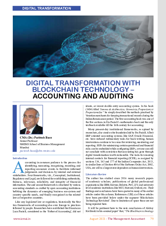 (PDF) Digital Transformation with Blockchain Technology – Accounting ...