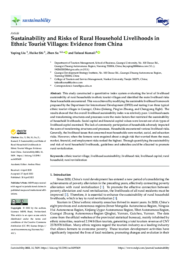 (PDF) Sustainability and Risks of Rural Household Livelihoods in Ethnic ...